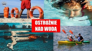 Plakat z napisem Ostrożnie nad wodą