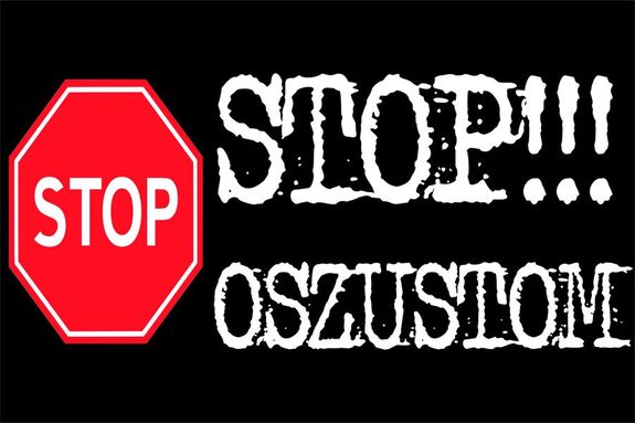 Plakat z napisem 
Stop oszustom