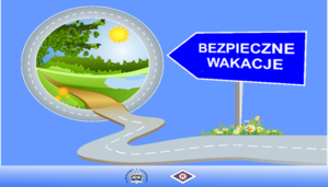 Plakat  z napisem bezpieczne wakacje