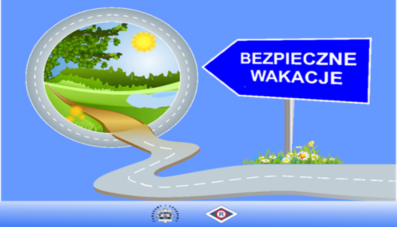 Plakat  z napisem bezpieczne wakacje