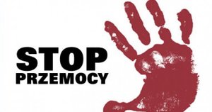 Plakat z otwartą dłonią i napis Stop Przemocy