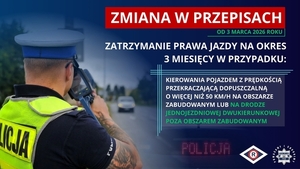 Plakat na którym jest policjant z fotoradarem